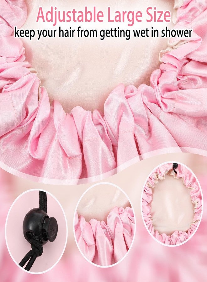 Molain 2Pcs Shower Cap for Women, Adjustable Reusable Extra Large Double-Layer Waterproof Lining for All Hair Lengths Black and Pink - Image 3